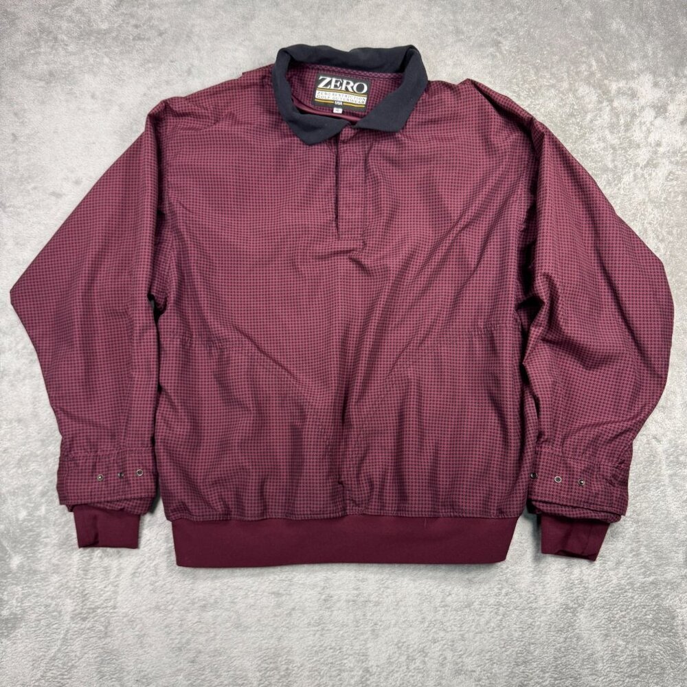 Vintage Zero Restriction Golf Windbreaker Houndstooth Jacket Burgundy Mens XL
